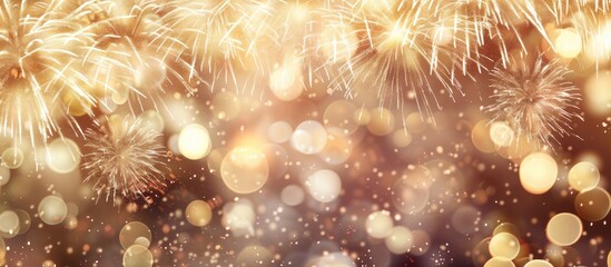 Sparkling Japanese fireworks display against a backdrop of the night sky with radiant copy space image