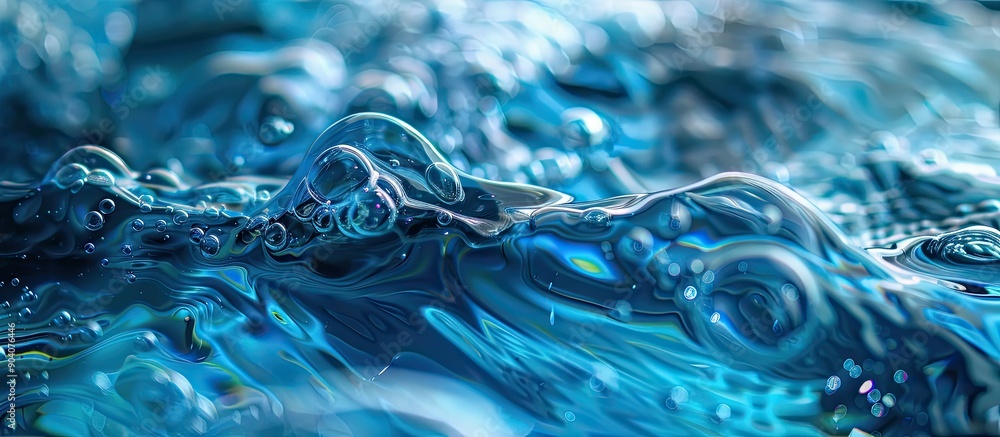 Poster Stunning blue water texture captured in a macro photograph displaying a natural fluid art pattern with a copy space image