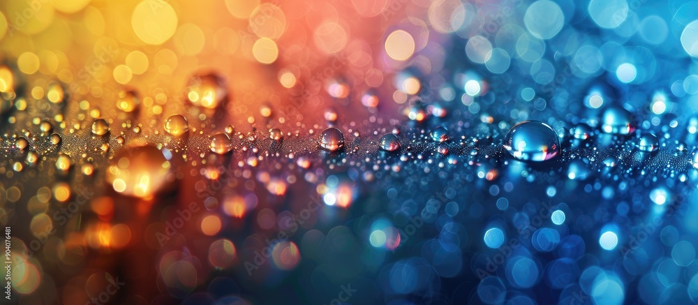 Poster Bokeh effect on water droplets creates a gradient background suitable for various occasions includes copy space image for text placement