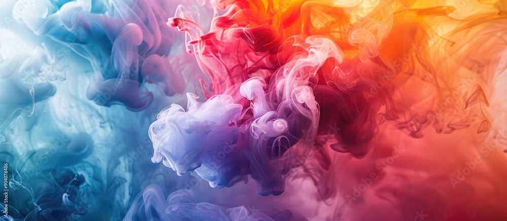Poster Colorful abstract acrylic art resembling ink in water with a smoke like appearance set against an isolated background with copy space image