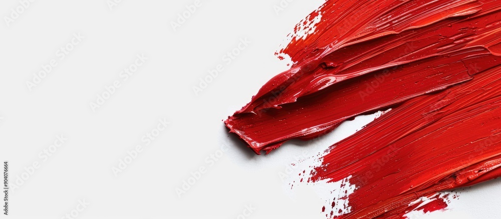 Leinwandbilder Close up of a vibrant red paint stroke against a white backdrop with empty space for text or design in the image. Creative banner. Copyspace image