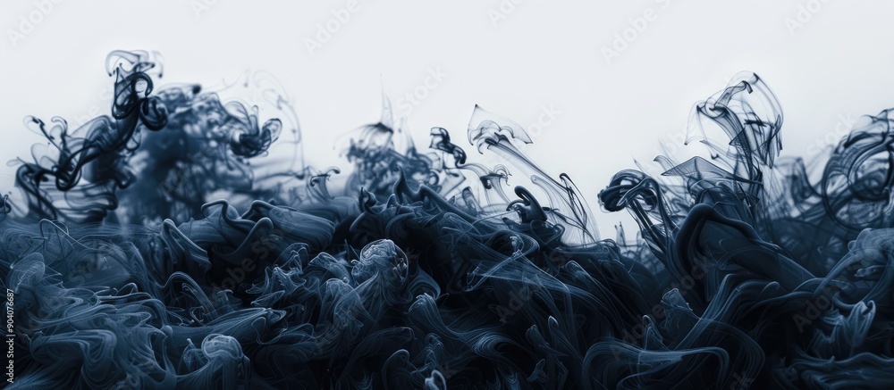 Poster a swirling black paint creates an abstract smoky texture in the image with copy space