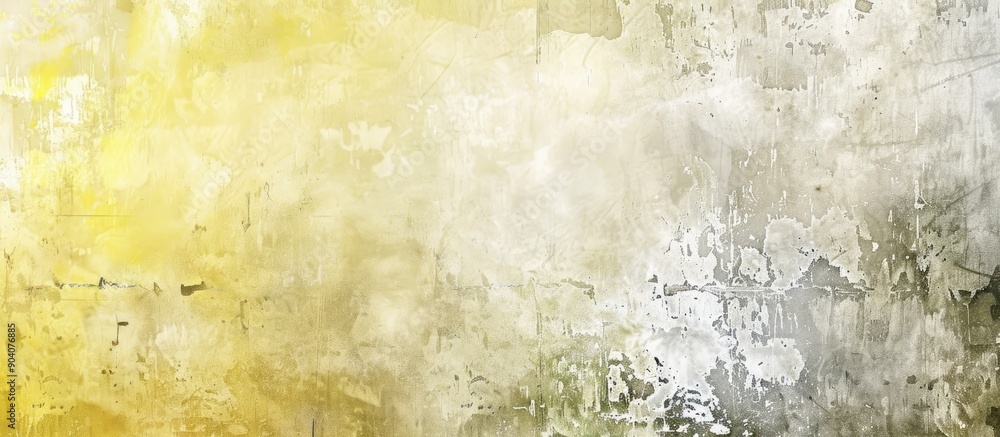 Fototapete A beautiful neutral watercolor like backdrop with a weathered concrete yellow and grey gradient wall background adorned with scratches is ideal for adding text or graphics in the copy space image