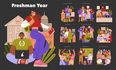 Freshman Year. Flat Vector Illustration