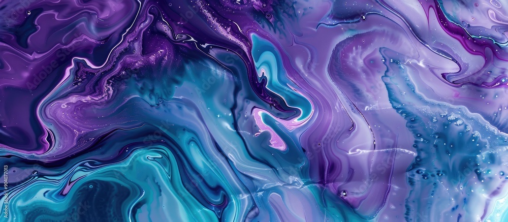 Poster Swirling patterns of purple and blue paint creating an abstract design with copy space image