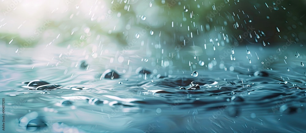 Poster capturing the serene image of water droplets falling on a calm water surface with copy space image