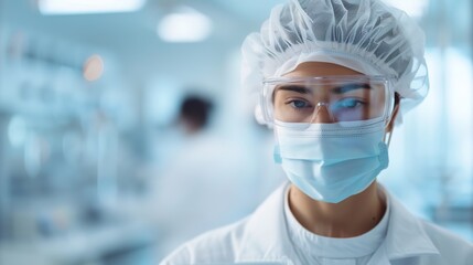 Expert Technician in a High-Tech Cleanroom Facility Assembling Precision Electronics Components