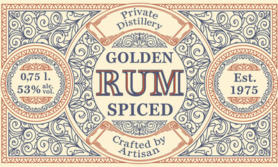 Obraz premium Golden Rum - ornate vintage decorative label