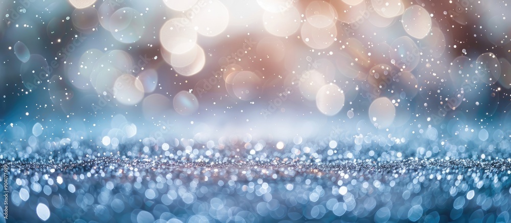 Poster pale silver blue glitter light background with beautiful bokeh creates an abstract composition focus