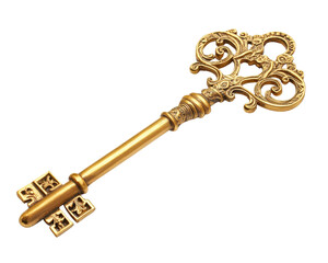 A gold key with a flower design on it