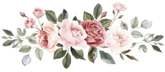 Isolated on a white background a floral frame featuring flowers and leaves with copy space image