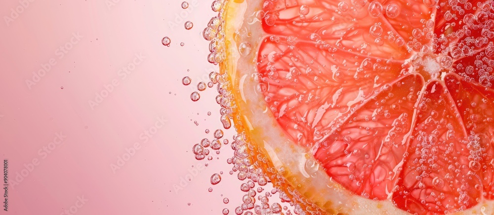 Aufkleber Grapefruit slice on glass with color background creating a captivating copy space image