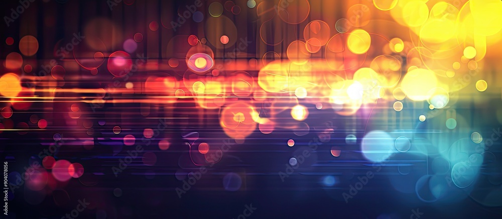 Poster A blurred design with multicolored horizontal stripes on a dark background featuring glowing lights and a lens flare ideal for a copy space image