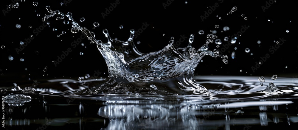 Aufkleber Close up water splash with motion on black background offering free copy space image with selective focus