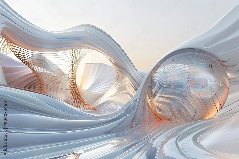 Poster abstract wavy futuristic architecture with transparent round shield