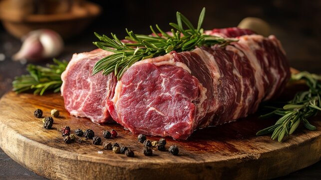 Fresh pork neck on wooden cutting board 