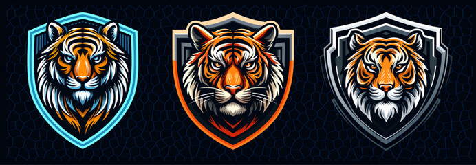 Luxury tiger shield collection, tiger head mascot, abstract tiger logo set, vector design