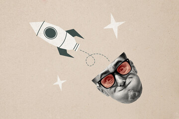 Composite trend artwork sketch image photo collage of young guy student half head geek eyewear mind...
