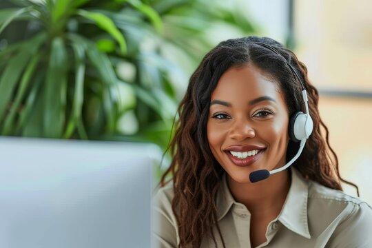 Call center, telemarketing or black woman support consultant portrait for crm, ecommerce help or virtual advice. Online advisor, IT or information technology agent talking solution, helping with loan 