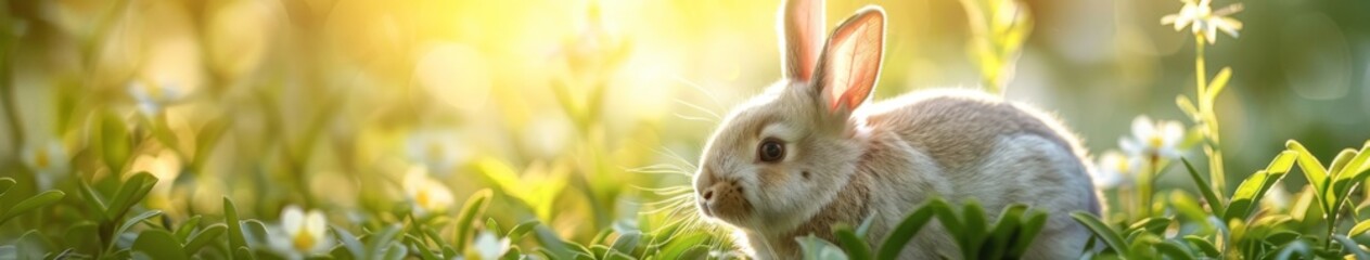 Obraz premium Easter Bunny Delight: A Cool, Whimsical Celebration of Spring with Watercolor Plants and an AI-Generated Artistic Touch.