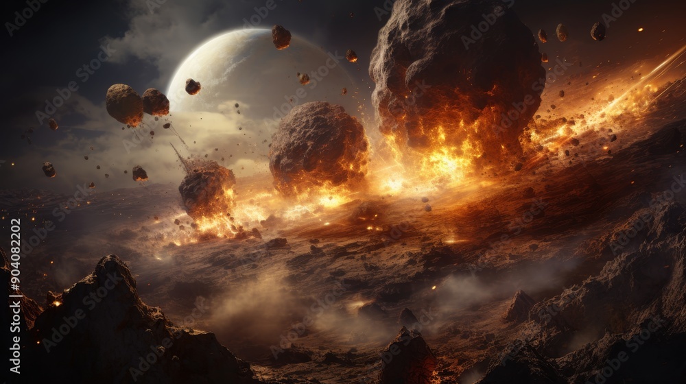 Poster beautiful scenic view with planets of the solar system in the mesmerizing background