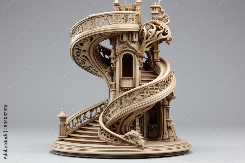 Poster isolated side view of staircase architecture on white background for design inspiration