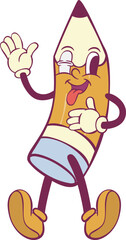 Pencil character retro groovy mascot