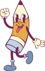 Pencil character retro groovy mascot