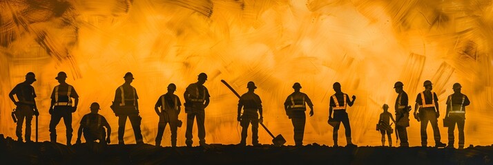 Labor Day Commands Silhouette engineers stand for construction teams to work in heavy industry, high ground and safety concepts over natural color pencils that blur the background. 