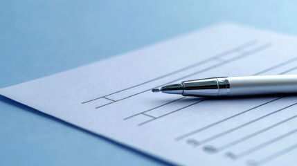 Close-up of prescription pad and pen placed on blue surface in professional medical setting