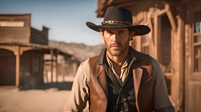 Front View of Cowboy in Wild West Duel