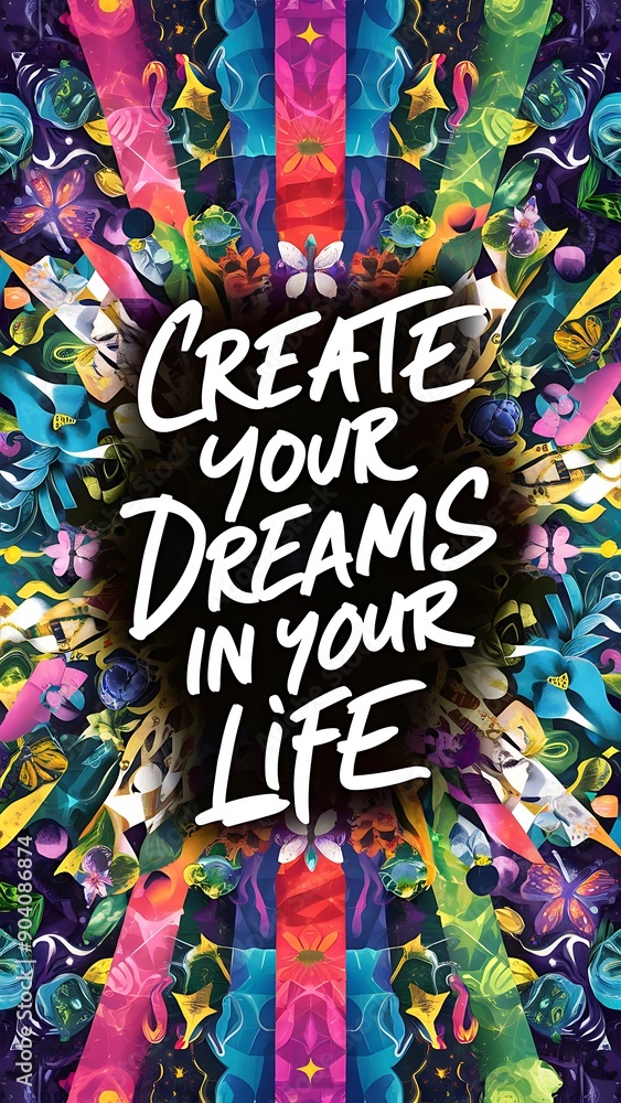 Wall mural Create Your Dreams In Your Life colorful background and text (T-shirt Design Motivational Quote, Illustration ,Typography)