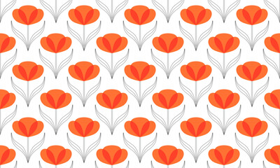 Fototapeta premium Red doodle poppy, abstract floral seamless pattern