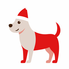 dog in christmas santa hat isolated on clean vector illustration