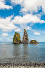 Ba&iacute;a de Alagoa on the island of Ilha das Flores, Azores, Portugal. Atlantic ocean coastline. Stones, rocks and water. Nature photography.