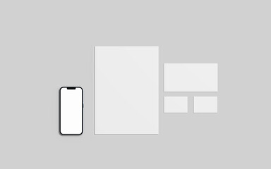 Stationary mockup with devices on a white background