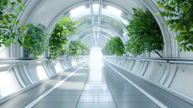 Futuristic Hyperloop Tunnel in Modern Cityscape - Innovative Transportation Technology Concept
