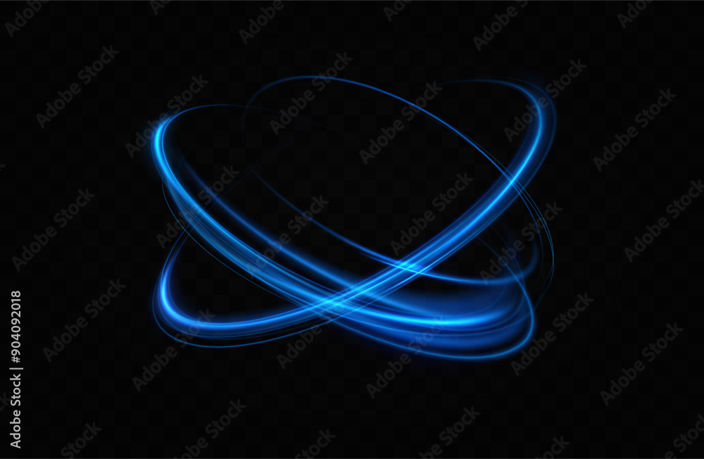 Aufkleber Abstract light lines of speed movement, blue colors.Neon glowing curves.Abstract motion.Neon lines of blue speed. Dynamic traces.