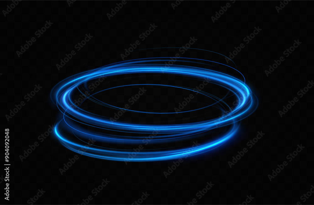 Aufkleber Abstract light lines of speed movement, blue colors.Neon glowing curves.Abstract motion.Neon lines of blue speed. Dynamic traces.