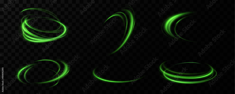 Poster green neon ring. glowing circle. glow effect. round light frame. abstract light lines of movement an