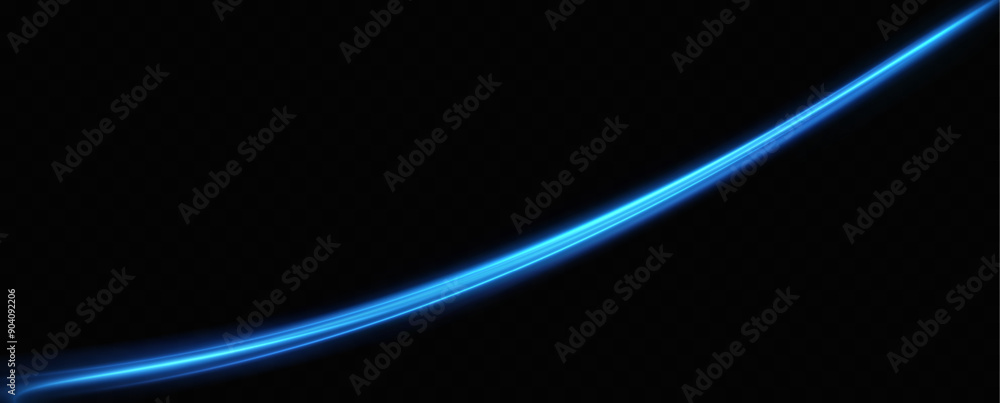 Aufkleber Abstract light lines of speed movement, blue colors.Neon glowing curves.Abstract motion.Neon lines of blue speed. Dynamic traces.