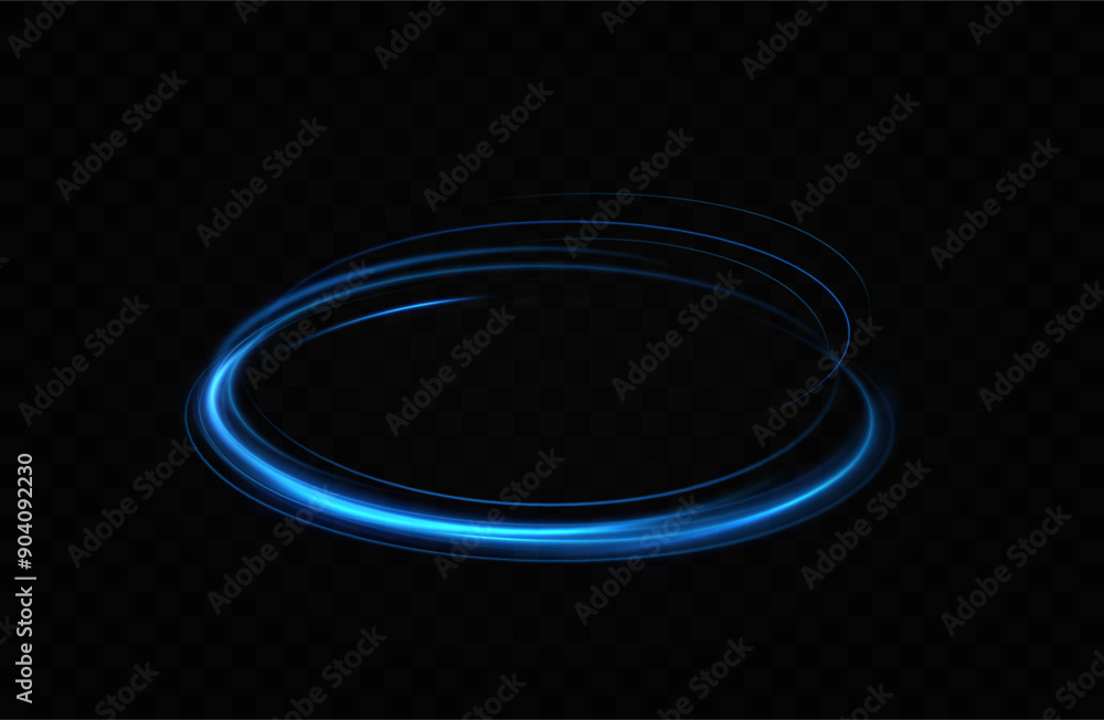 Poster Abstract light lines of speed movement, blue colors.Neon glowing curves.Abstract motion.Neon lines of blue speed. Dynamic traces.