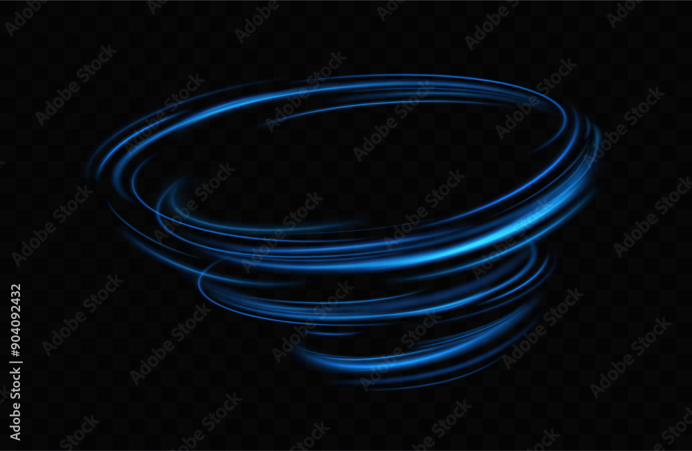Aufkleber Abstract light lines of speed movement, blue colors.Neon glowing curves.Abstract motion.Neon lines of blue speed. Dynamic traces.