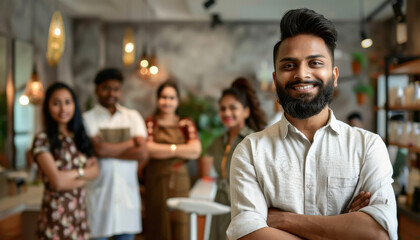 Obraz premium young indian people group standing together at salon