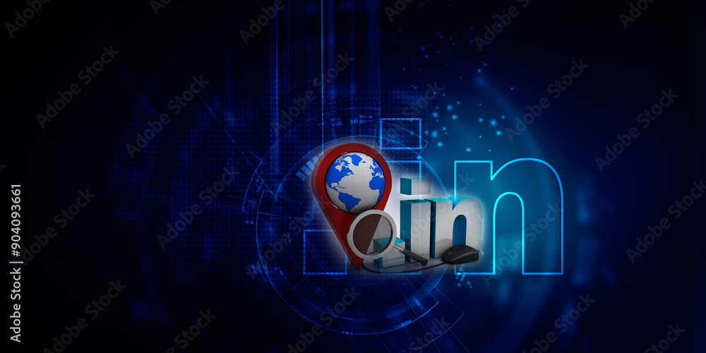 Poster 3d rendering globe with dot in near navigation sign