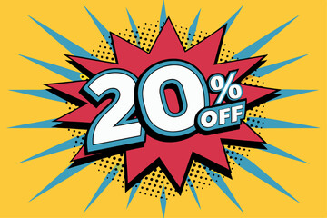 20% dicount sale comic style, boom sale