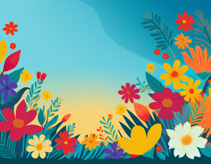 Bright Summer Floral Art Illustration Flowers Background with Copy Space for Advertising Text