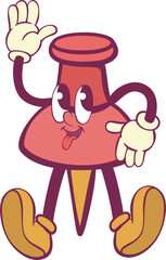 Pin character retro groovy mascot