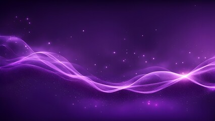 Obraz premium Digital purple particles wave and light abstract background with shining dots stars