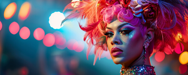 Fototapeta premium Vibrant Drag Queen in Neon Light